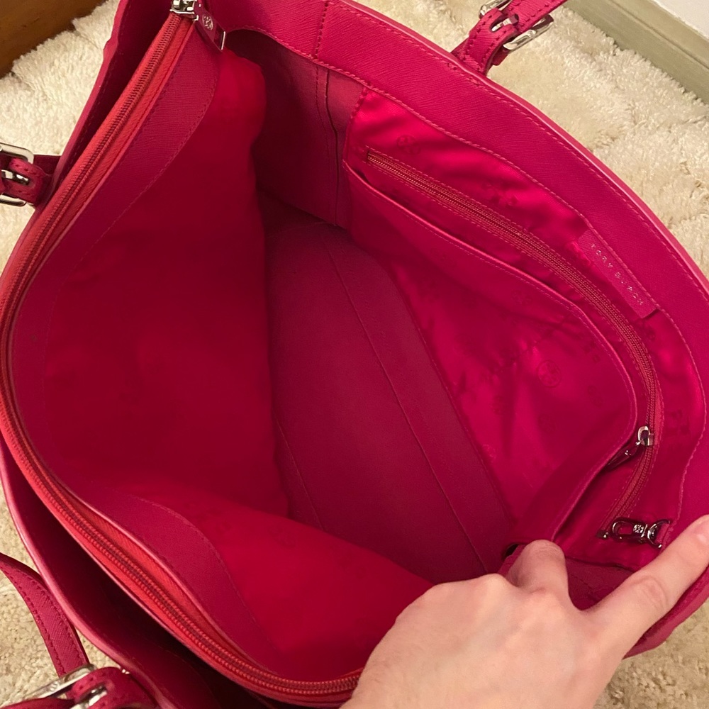 Tory Burch Emerson Large Hot Pink Saffiano Leather Buckle Tote - Picture 15 of 16